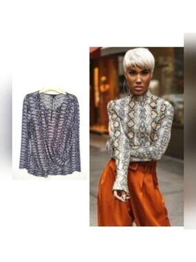 Wrap Top Slinky Snakeskin Long Sleeve Layer Chic